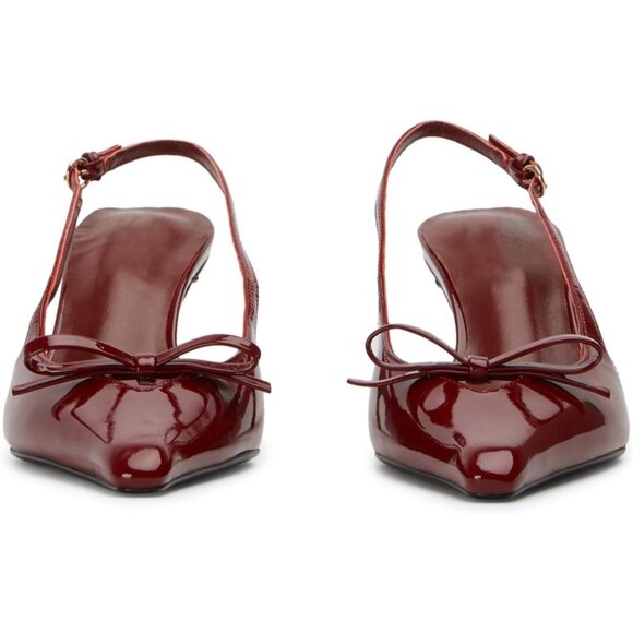 Caradise Women Burgundy Bow Pointed Toe Kitten Pumps Sexy Backless Stiletto Heel - Picture 5 of 8